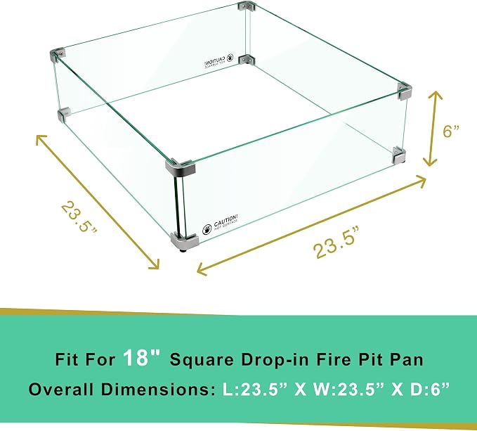 Holy Fire 23.5" L x 23.5" x 6" Square Fire Pit Glass Wind Guard Clear Tempered - Image 3