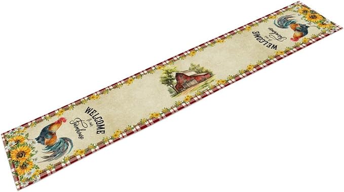 Rooster Table Runner, Farmhouse Red Plaid Sunflower Floral Chicken Farm Cow Pig - Image 6