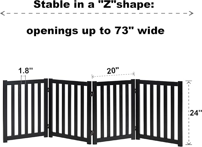 LZRS 4-Panel Wooden Free Standing Foldable Dog Gate Indoor – 24" High, Extra - Image 3