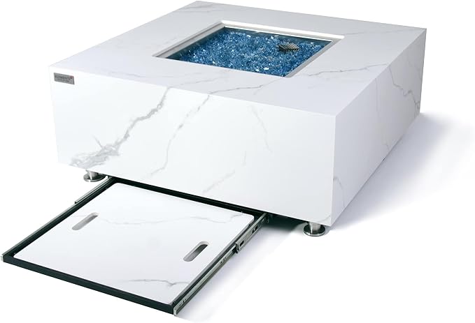 Elementi+ | Bianco Gas Fire Pit | Marble Porcelain & Metal Frame | 40" Square - Image 5