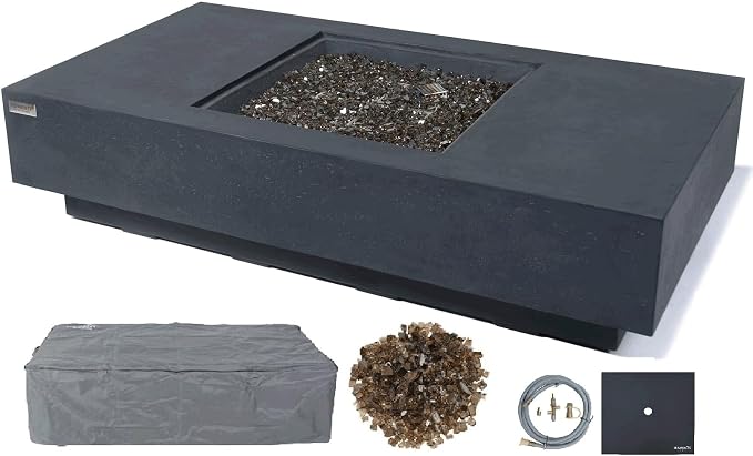 Elementi+ | Cannes Gas Fire Pit Cast Concrete 60" Rectangular Fire Table by AMSFireplaceInc