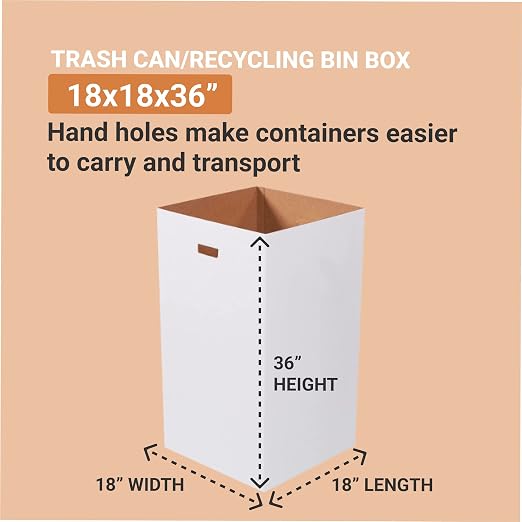 Box USA 50 Gallon 18" L x 18" W x 36" H 10-Pack Cardboard Trash Cans and - Image 2