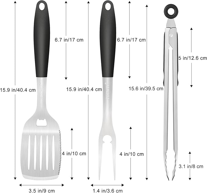 Barbecue Tool Set, 3-Piece Stainless Steel with Silicone Handles
