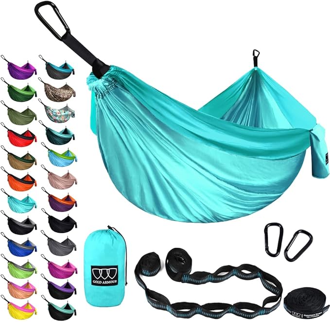 Camping Hammock for 2, Seafoam Nylon with Tree Straps, 500 lb Limit