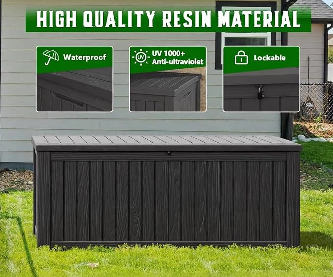 NUNU LAB 120 Gallon Outdoor Storage Box, Resin Large Sturdy Deck Box, Backyard - Image 2