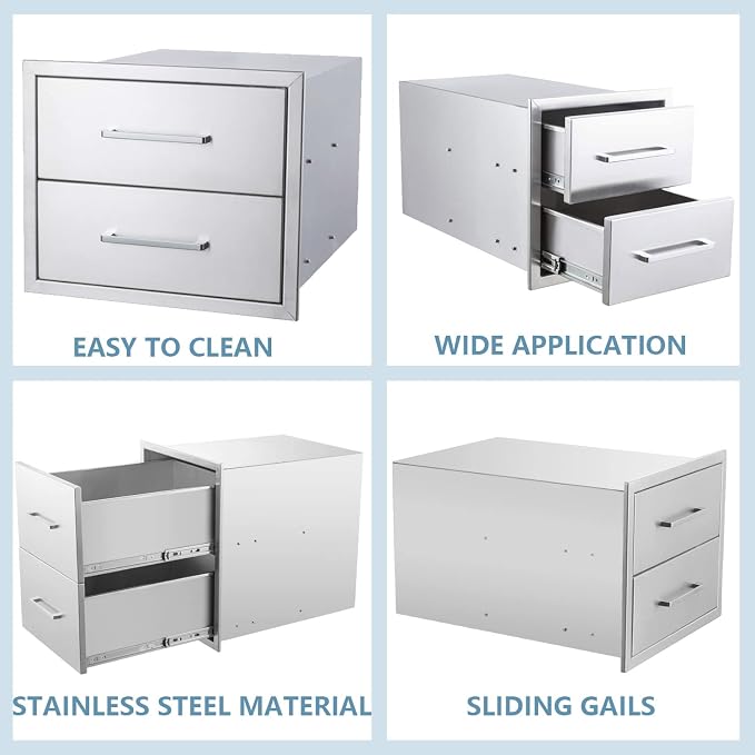 18" W x 15" H x 23" D Stainless Steel Outdoor Kitchen Drawers BBQ Drawers - Image 3