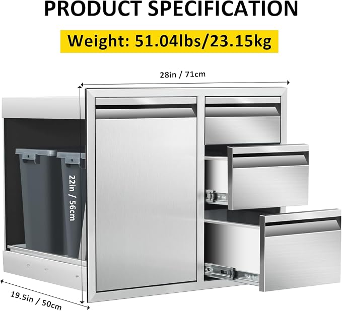 Outdoor Kitchen Door Drawer Combo Cabinet 28" W x 22" H x 19.5" D Stainless - Image 2