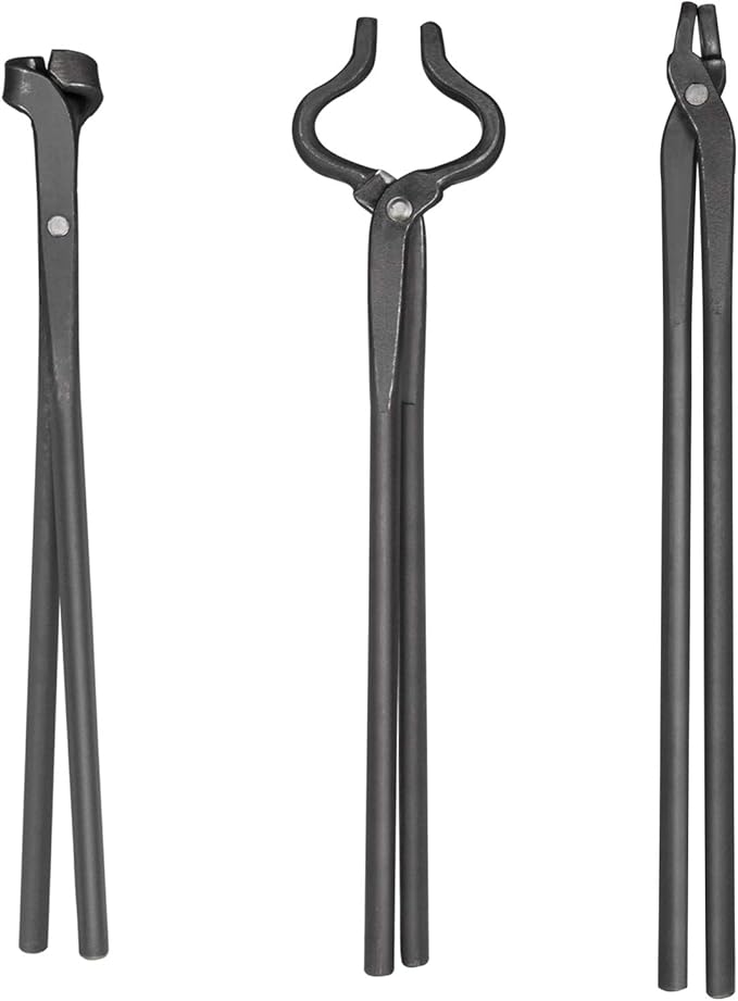 Tongs 3-Piece Blacksmith Set in Alloy Steel, V-Bit and Blade Styles