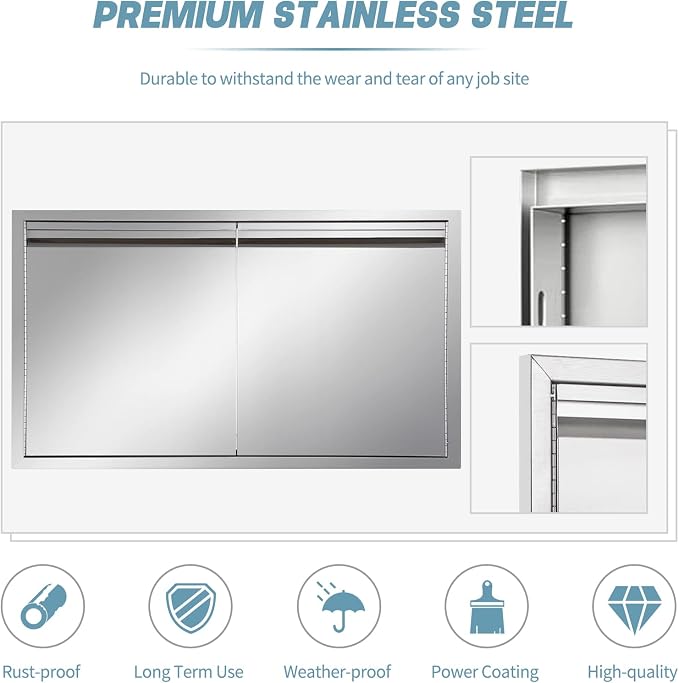 Outdoor Kitchen Door 42" W x 21" H inch Stainless Steel BBQ Double Door Flush - Image 4