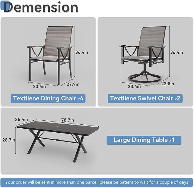 Kurapika 7-Piece Patio Dining Set, Outdoor Large Table - Image 3