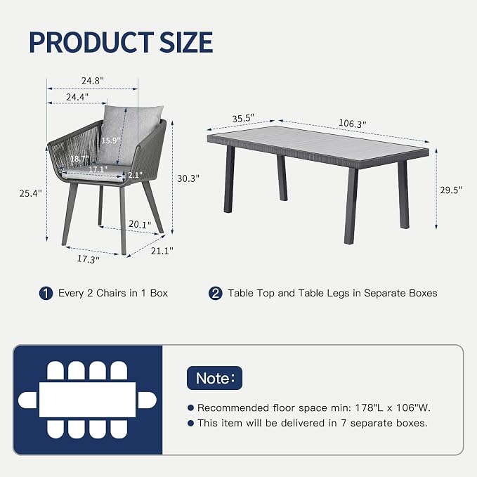 11 Pieces Patio Dining Set for 10 - Image 2