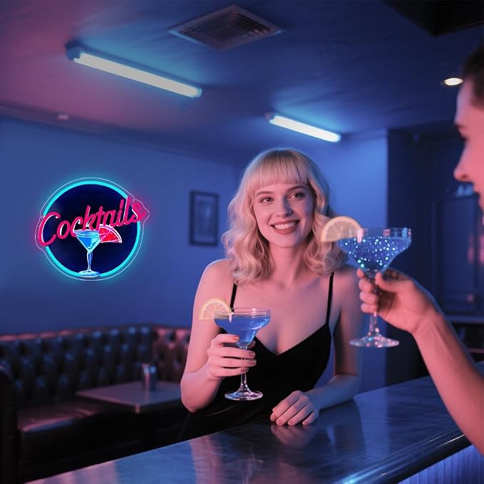 Cocktails Neon Signs for Wall Decor, UV Print Cocktails Glass LED Neon Light Up - Image 7