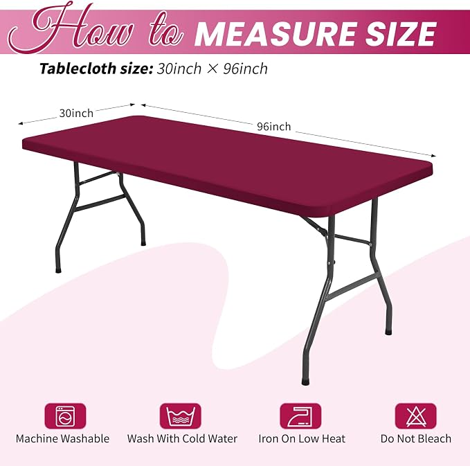 10 Pack Stretch Fabric Table Top Cap Cover, Wine Red Table Covers fits 8Ft - Image 2