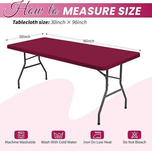 10 Pack Stretch Fabric Table Top Cap Cover, Wine Red Table Covers fits 8Ft - Image 2