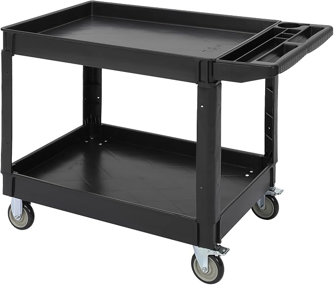 Utility Service Cart with Wheels and Two Trays, Service Cart 2-Shelf 500lbs by Unknown
