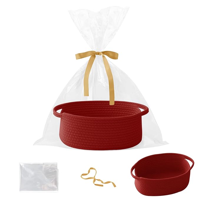 Gift Basket with Gift Bag and Ribbons, Small Rope Woven Shelf Storage, Baskets by HZFTJOY