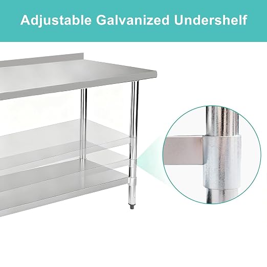 Stainless Steel Work Table 24 x 48 Inch, NSF Commercial Prep Table - Image 5