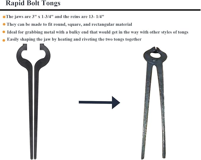 Tongs Set of 6 Blacksmith Blanks, 5/16 Inch Mild Steel, Black