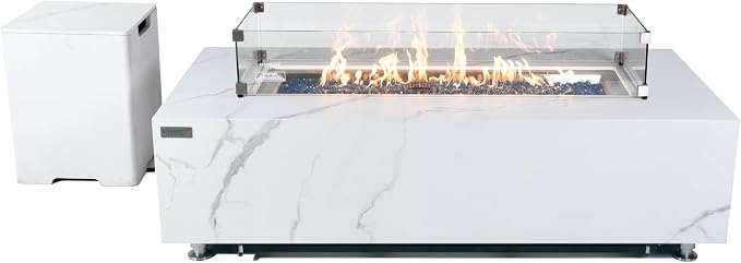 Elementi+ | Bundle Carrara Gas Fire Pit | Marble Porcelain & Metal Frame | 60" - Image 8