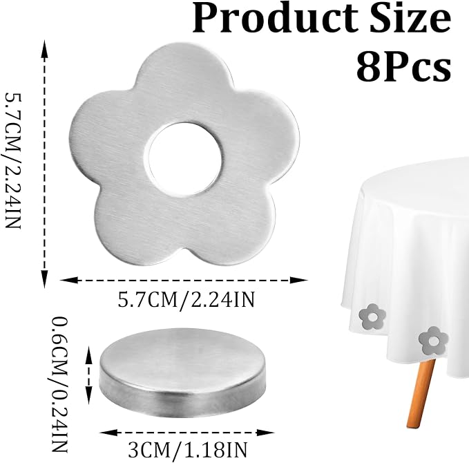 8 Pcs Magnetic Weights for Tablecloths, Stainless Steel Pendants Flower Shaped - Image 2