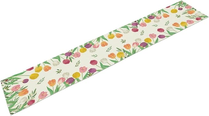 Tulips Spring Table Runner, Rustic Farmhouse Watercolor Botanical Colorful - Image 7