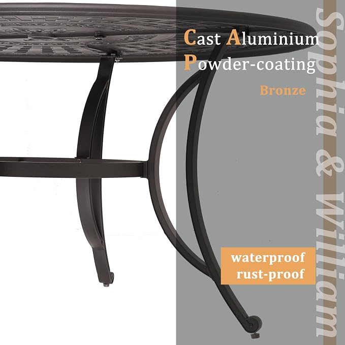 Sophia & William Outdoor Dining Table 6-Person Round Cast Aluminium, Patio - Image 5