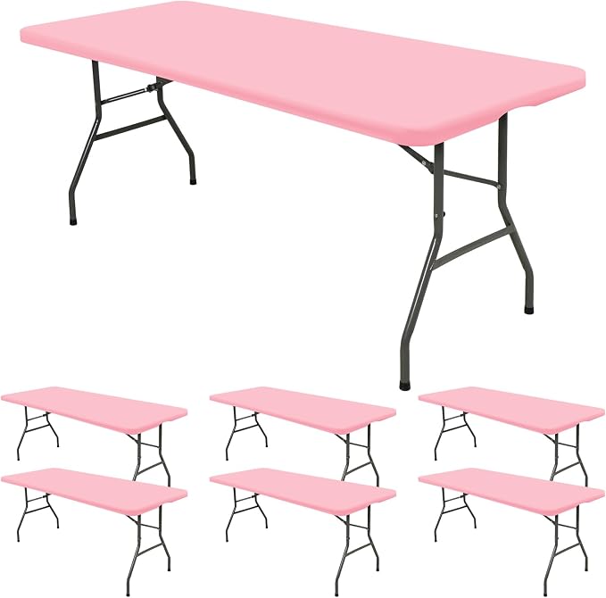 6 Pack Fitted Tablecloth for 6 Foot Rectangle Tables, Washable Stretch Folding by REWOMC