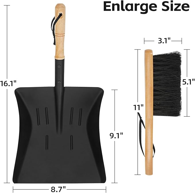 Fireplace Ash Shovel and Brush Set, Coal Shovel and Hearth Brush Set, Fireplace - Image 2