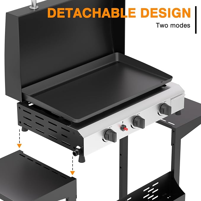 3 Burner BBQ Gas Griddle with Hood, 25.6 Inch Stainless Steel Portable - Image 6