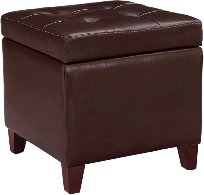 Homebeez Tufted Faux Leather Storage Ottoman Square Cube Foot Rest Stool by Homebeez