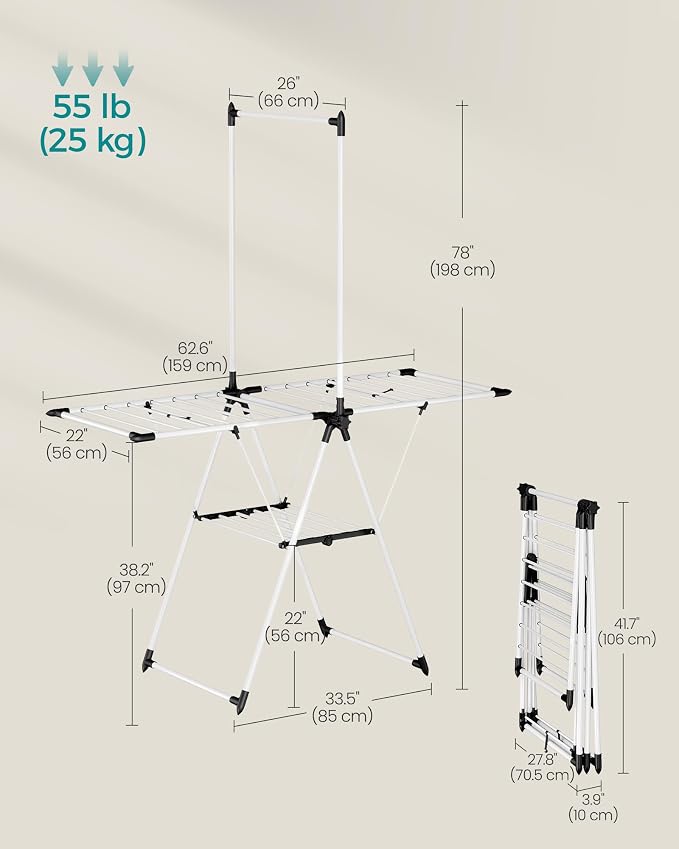 SONGMICS Clothes Drying Rack, Foldable 2-Level Laundry Drying Rack, - Image 6
