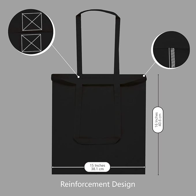 TOPDesign 6-Pack Economical 16"x15" Black Cotton Tote Bag, Lightweight Medium - Image 5
