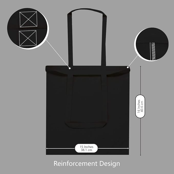 TOPDesign 24-Pack Economical 16"x15" Black Cotton Tote Bag, Lightweight Medium - Image 5