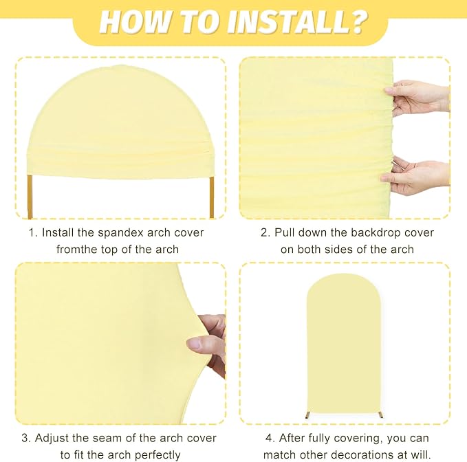 MODFUNS Light Yellow Arch Cover Set of 3 Spandex Arch Stand Cover 4ft 5ft 6ft - Image 6