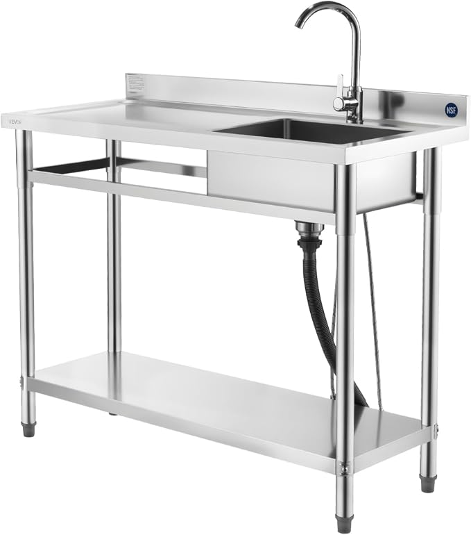 VEVOR Stainless Steel Utility Sink, Free Standing Single Bowl Commercial - Image 9