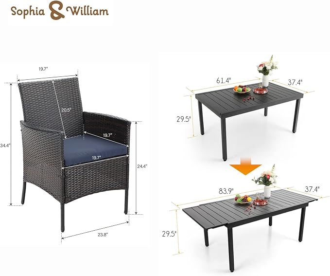 Sophia & William 9 Pieces Expandable Patio Dining Set - Image 6