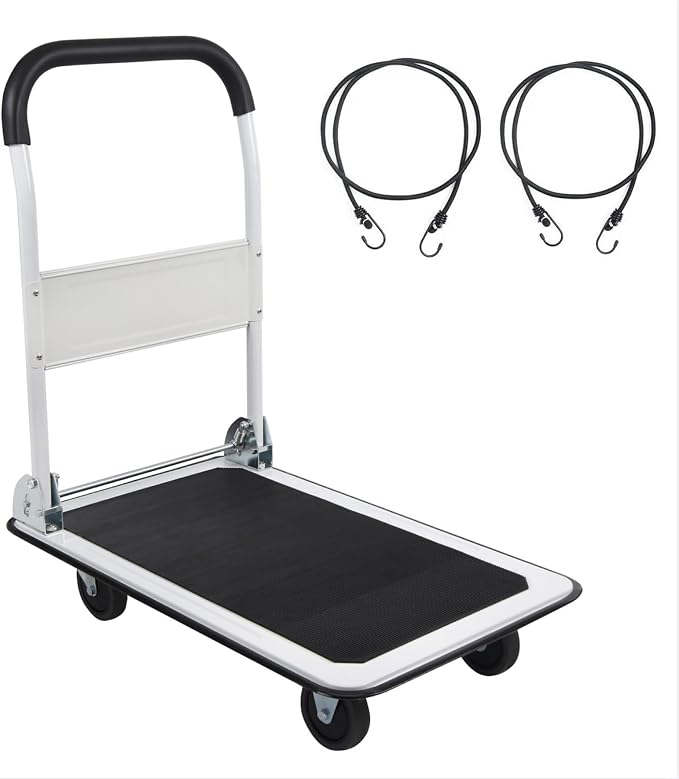 LEADALLWAY Foldable Push Cart Platform Cart 330lbs Capacity 4 Wheels by LEADALLWAY
