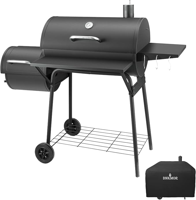 Charcoal Grill with Offset Smoker, BBQ Grills with Side Table, Outdoor Cooking by DNKMOR