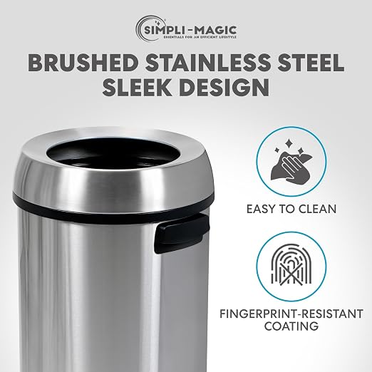 Simpli-Magic 65 Liter Open Top Trash Can, Commercial Grade, Stainless Steel - Image 4