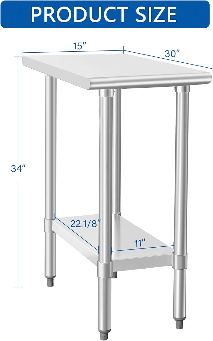 HARDURA Stainless Steel Work Table Commercial 30×15 Inches Kitchen Prep Table - Image 2