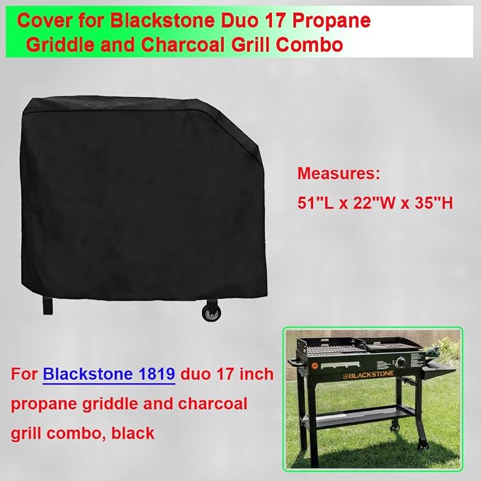 Grill Cover for Blackstone Duo 17 Griddle and Grill Combo, 600D Heavy Duty - Image 2