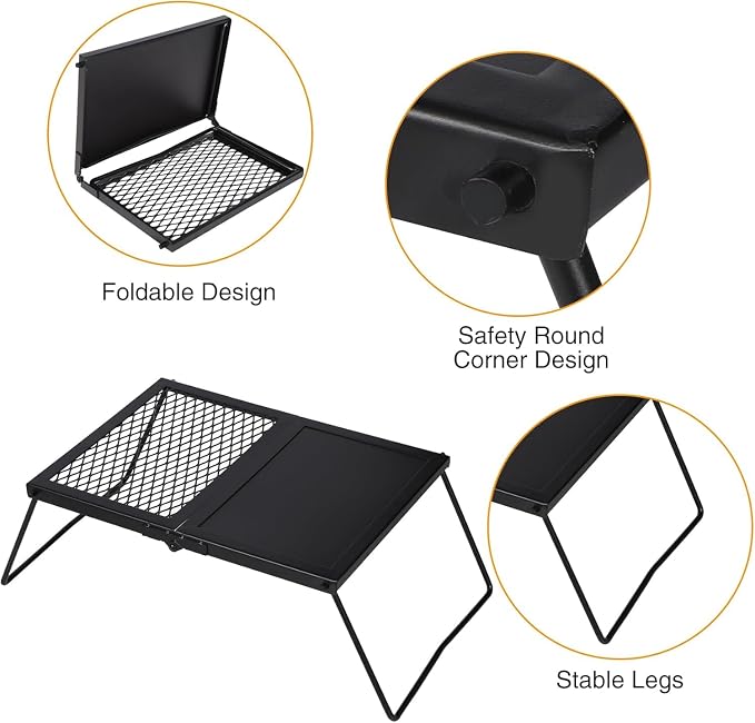 Folding Campfire Grill Grate, Portable Heavy Duty Steel Mesh Over Fire Camp - Image 3