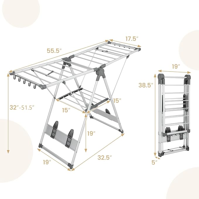 Tangkula Collapsible Clothes Drying Rack, 2-Layer Space-Saving Aluminum Drying - Image 9