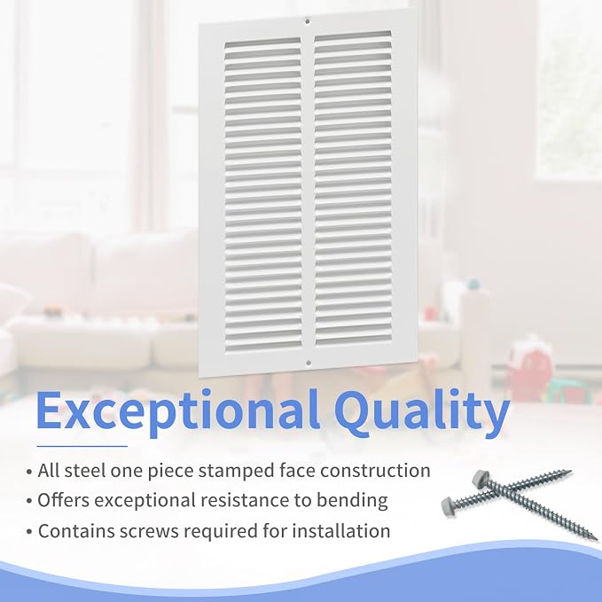 8"W x 14"H Steel Return Air Grille, Air Return Vent Cover - Image 2