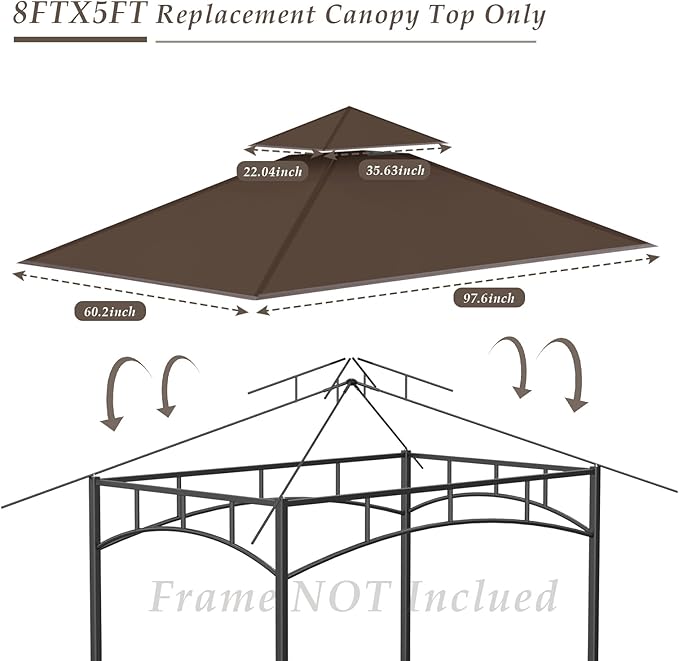 Canopy Replacement Top for BBQ Gazebo, Polyester, Waterproof, Brown