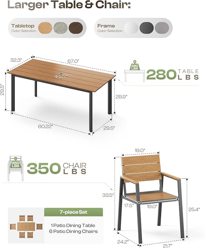 Patio Table and Chairs Set, 7 Piece Outdoor Dining Set - Image 7