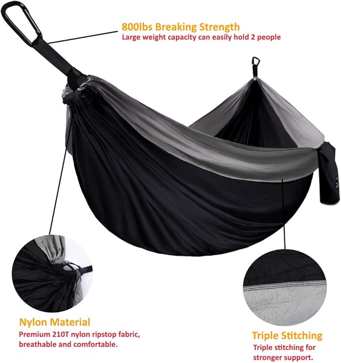 Hammock for Two: XL Double Camping Hammock in Black and Gray