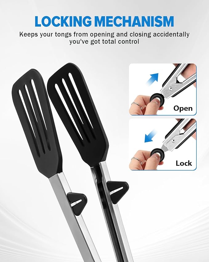 Tongs for Cooking, 9 and 12 Inch Stainless Steel with Silicone Tips