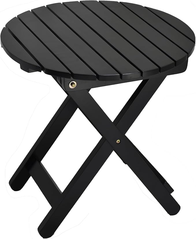 Outdoor Small Round Folding Side Tables, Foldable Wooden End Table by BestforYou