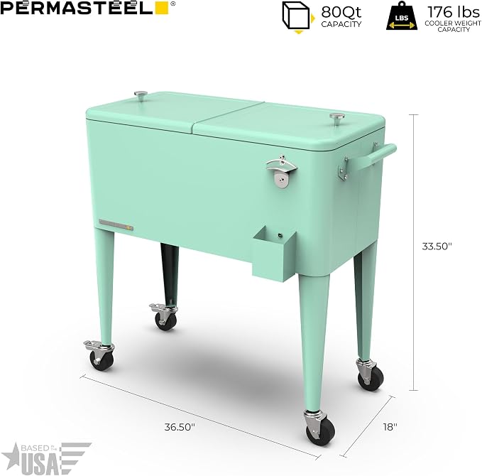 Permasteel 80 Quart Party Cooler, Rolling Ice Chest - Image 11